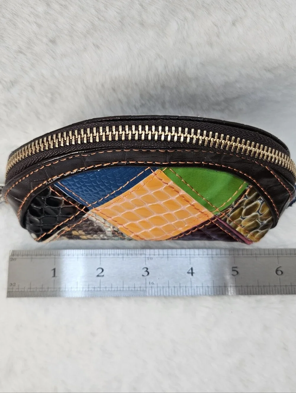 Patchwork Multicolor Half-Moon Cosmetic Coin Pouch